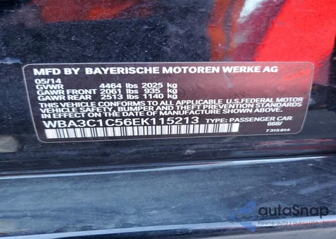 2014 BMW 328 I Sulev z USA, uszkodzony, nr VIN WBA3C1C56EK115213